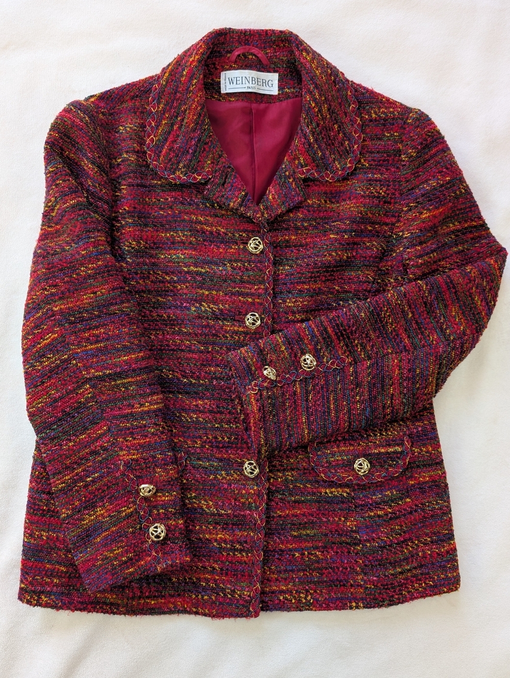 Vintage Weinberg Paris Women's Wool Blazer Multicolor Gold Buttons Size M - Picture 5 of 16